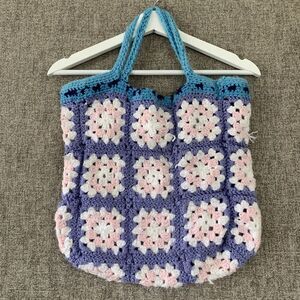 Crochet Granny Square‎ Shoulder Bag Tote Bag Purse Purple Pink White